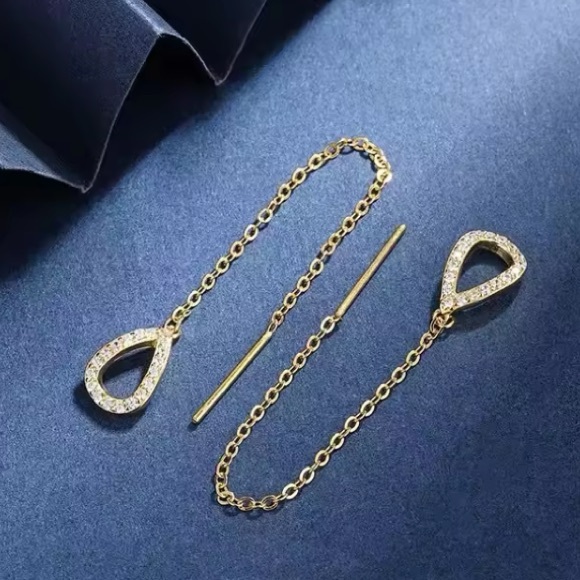 Gold Filled Drop Threader CZ Earrings - Picture 1 of 1